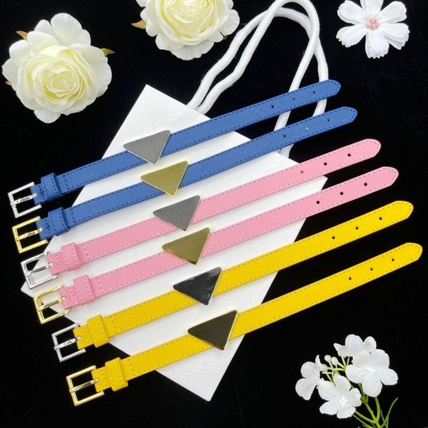 

High-quality Leather Bracelets Classic Triangle Pendant Letter Bracelets 18K Gold-plated Cowhide Bracelets Couples Jewelry Christmas Gifts