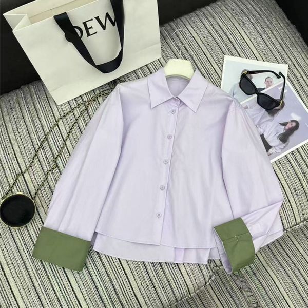 

25 shirt autumn and winter new style lapel cardigan contrasting color cuffs embroidered embellishment fashionable embroidery chest decorat, M1