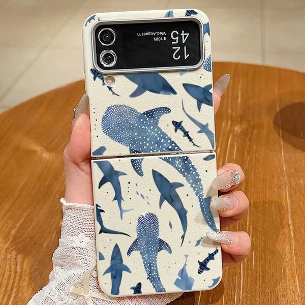 Turtles Sharks Folding Magnetic Phone Case For Galaxy Z Flip 7 FE 6 5 4 3 5G Leather TPU Cover For Z Flip3 Flip4 J251117