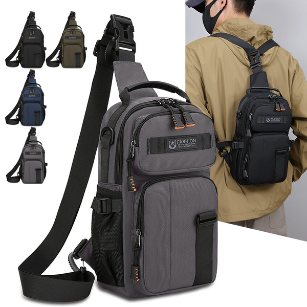 

Outdoor man chest bag solor color simple multi-functional zipper pocket large-capacity single-shoulder crossbody bags for men, Black