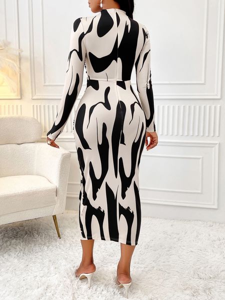 Chic & Stylish: Women's Printed Long Sleeve Dress for Every Occasion