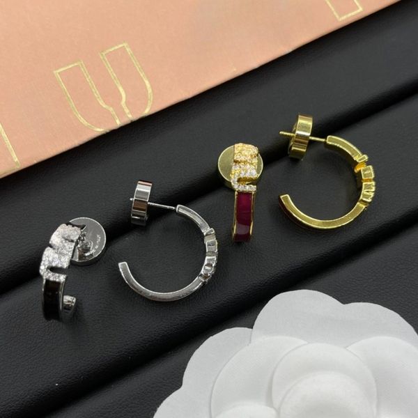

Earrings Hoops Designer High Quality Women's Simple Letter Earrings Hoop Enamel Glaze Diamond Jewelry 925 Silver Needle Earrings Holiday Gift