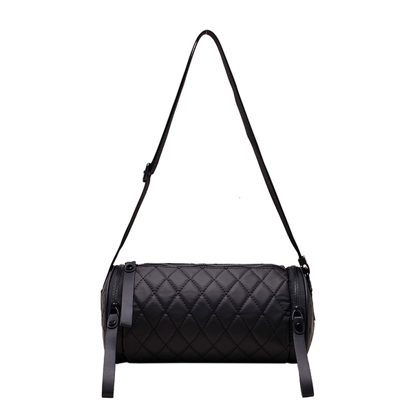 

New diamond-shaped cylinder bags for women simple elegant personalized wide-band crossbody bucket nylon bag, Black