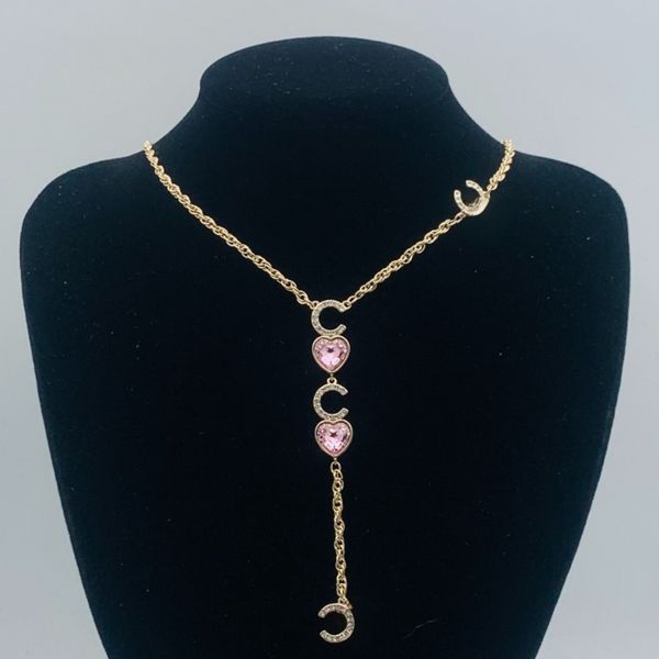 

Designer Necklace Fashion Charm Crystal Pendant Necklace Letter Gold Plated Chain Choker For Women Jewelry Gift
