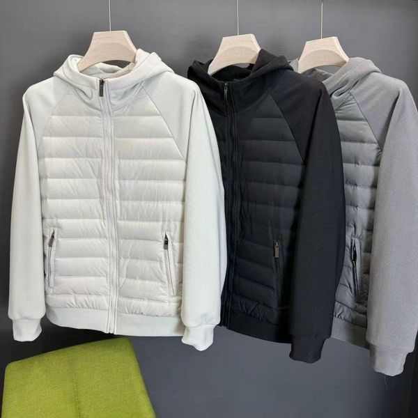 

90 white duck down autumn and winter men' hooded patchwork business casual lightweight down jacket, Gray