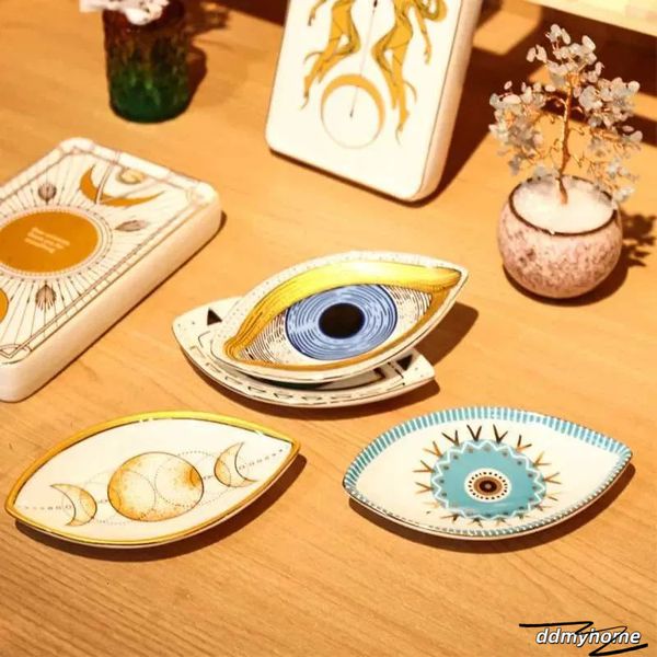 Evil Eye Shaped Ceramic Tray - Decorative Jewelry Holder, Candy Dish, And Abstract Home Decoration Ddmyhome