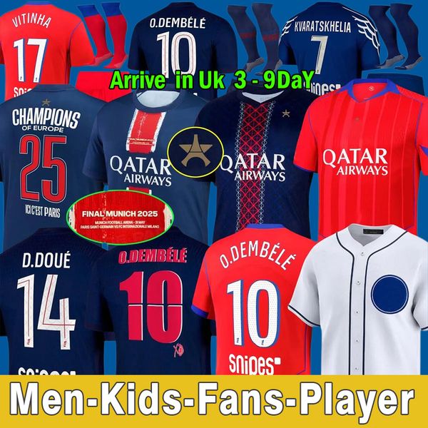 

25 26 D.DOUE KVARATSKHELIA Maillot de Foot Joao Neves 4TH Jerseys Marquinhos O.Dembele Barcola Asensio Hakimi Ugarte Futebol camisa 2025 2026 Hommes Enfants Men Kit99, Black