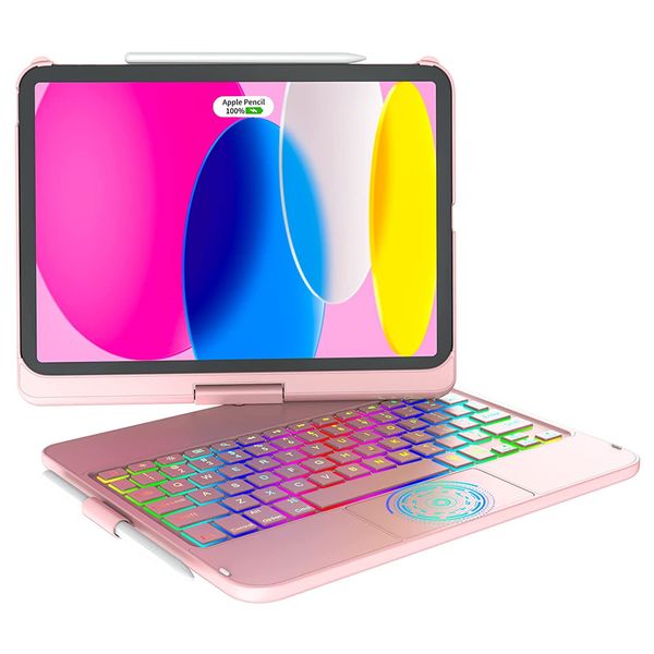 Rotatable Backlit Touchpad Keyboard Case for iPad 10th 10.9 inch 2022 360 Swivel Multi-Touch Trackpad Keyboard Cover for iPad 10th Generation