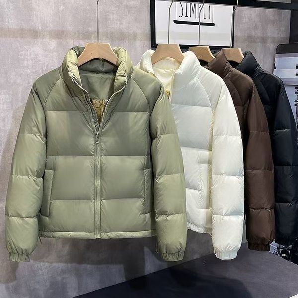 

New Warm Down Jacket Short Clear Thin Stand up Collar Solid Color Winter Thick Coat, Purple