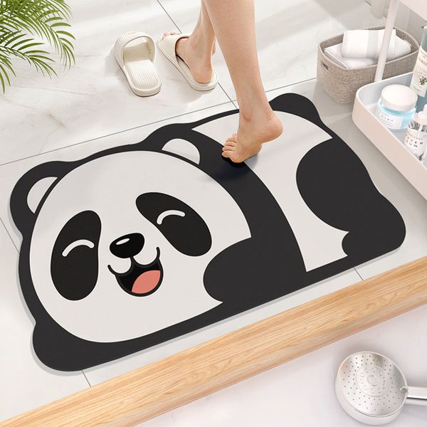 

waterabsorbing quickdrying soft diatom mud floor mat for bathroom kitchen and bathroom antislip foot pad with cartoon smiling cat oval, Black