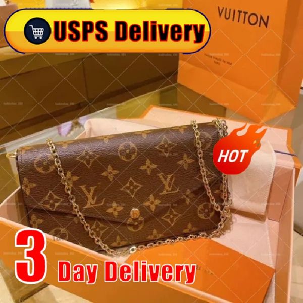 

US Warehouse Designer Bag Wallet Ladies Classic Set of 3 piece Felicie Bag Luxury Tote Shoulder Bag Clutch Messenger Bag Wallet for women handbag cross body bag, Gold