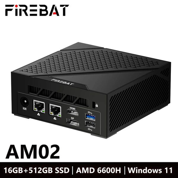 FIREBAT AM02 MINI PC AMD Ryzen 5 6600H DDR5 16GB RAM 512GB SSD WIFI6 BT52 Portable Desktop MINIPC Computer