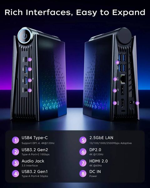 Mini PC AMD Ryzen CPU Windows 11 Pro Mini Computer 32GB RAM 1TB SSDWifi6 BT52 with RGB lights 4K triple dis ACEMAGIC