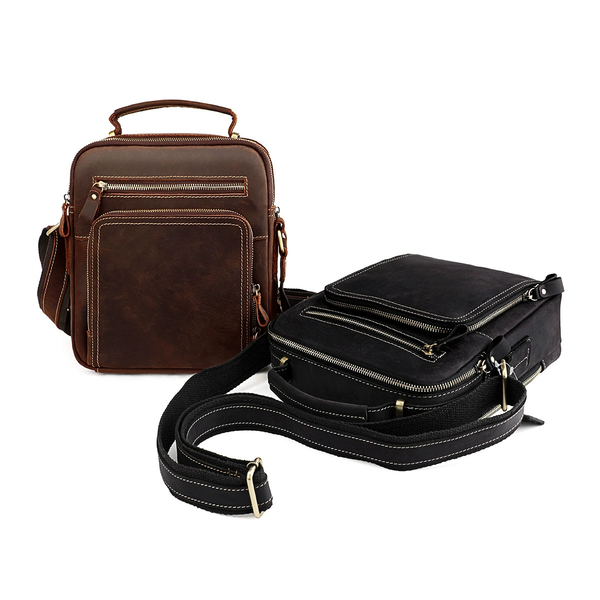 

Casual men travel vintage cowhide leather multi-functional single-shoulder bags man crossbody bag, Coffee