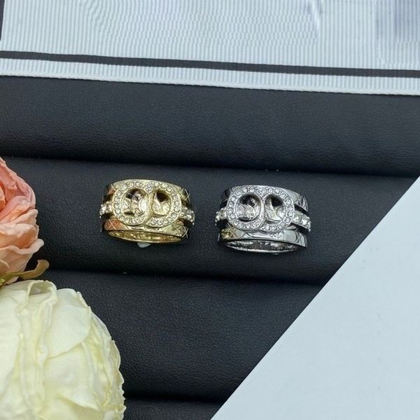 

Designer Ring for Woman Luxury Classic Letters 18K Gold Plated Diamond Ring Vintage Opening Ring Elegant Jewelry Brand High-quality Gifts