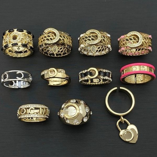 

Luxury Designer Ring Classic Letters 18K Gold Plated Diamond Ring Vintage Opening Ring Elegant Jewelry Brand High-quality Gifts Various