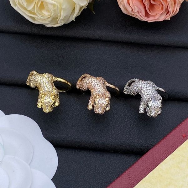 

Designer Leopard Open Ring Luxury Ring for Men and Women Full of Diamonds Classic Style High-end 18K Gold High-quality Couple Rings Christmas Gift