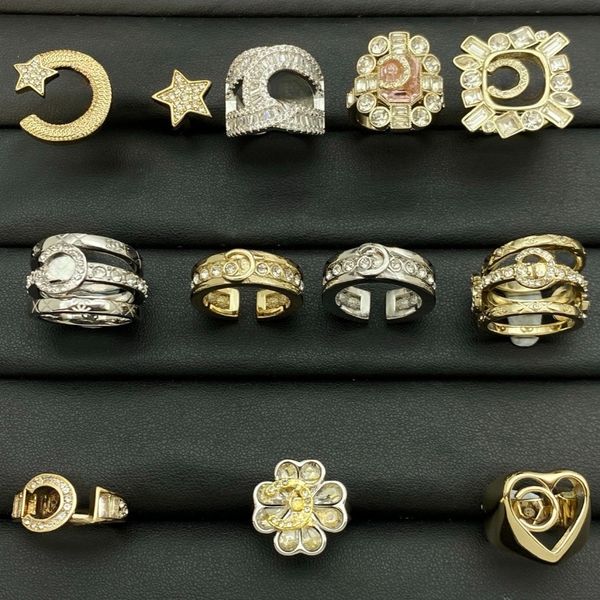 

Designer Luxury Ring for Woman Classic Letters Diamond Opening Ring 18K Gold Plated Vintage Elegant Ring High-quality Brand Jewelry Various Gifts