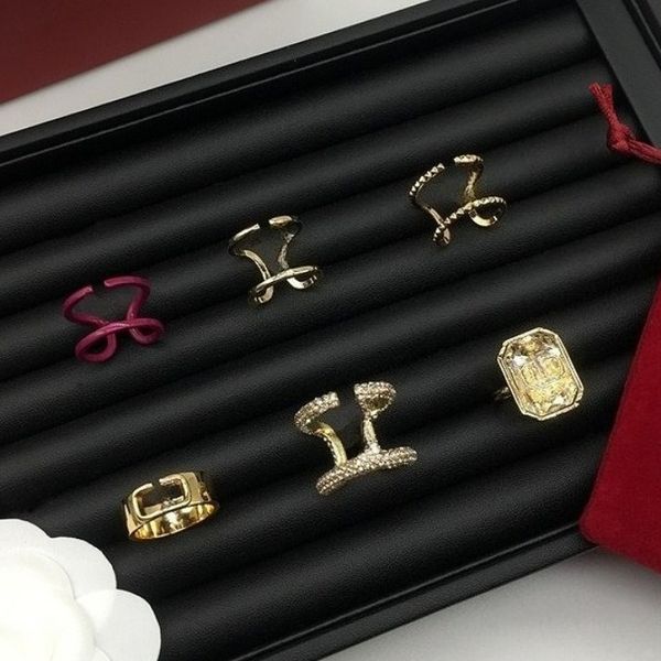 

Designer Rings for Women Letter Diamond Wide-faced Open Ring 18K Gold-plated Sparkling Rings Classic High Quality Luxury Women's Jewelry