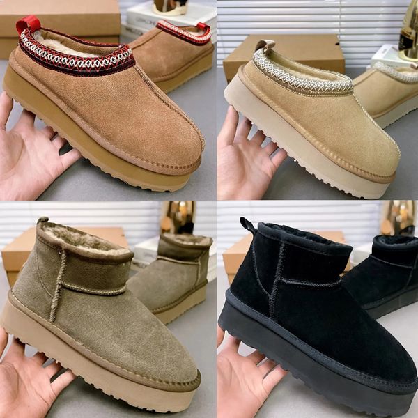 

Womens Tazz Slippers Tasman Fur Slides Designer Classic Ultra Mini Platform Boot Chestnut Mustard Seed Sand Slip-on Suede Wool Comfort Winter Suede, Red