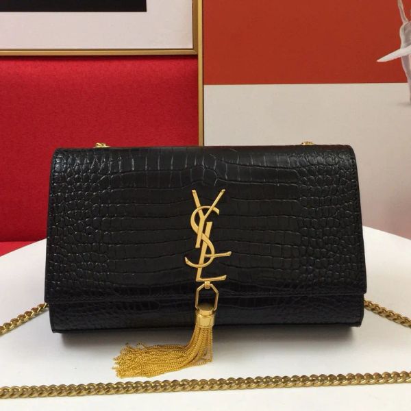 

Designer Bag Shoulder Bag Luxury Bag Kate High Quality Women's handbag Purse Crossbody Bag Bright Face Cow Leather Tassel Bag Medium Size Black Chain Bag, Item#22-23cm-black mark