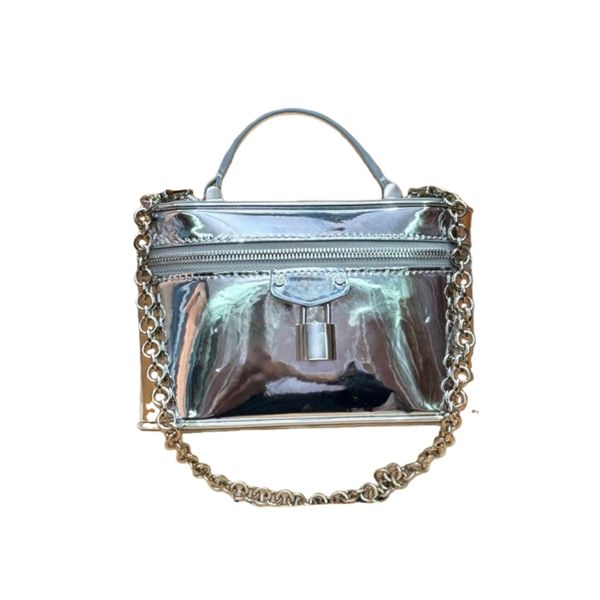 

Designers bag Lady Cosmetic Fashion Leather Makeup Bag Women Toiletry Travel Pouch Ladies Purses Handbags Silver makeup storage bag, A2