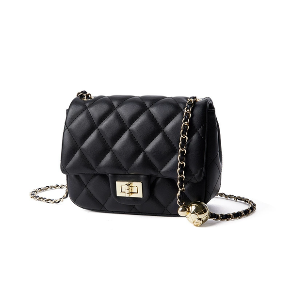 

Fashion style women's black crossbody single shoulder bags small golden ball diamond-shaped chain bag genuine Leather, Beige