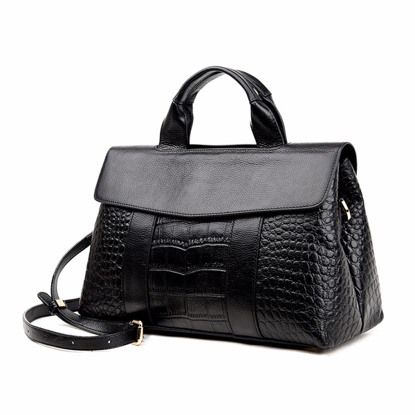 

American women's black crossbody bags large-capacity genuine crocodile leather handbag women single shoulder bag