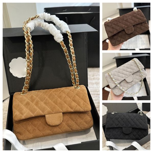 

Top quality Luxury Designer Classic flap CF Chain Shoulder Bag Women Fall and winter new fashion trend Suede handbags Crossbody Chocolate Brown bag, Cff22 20cm