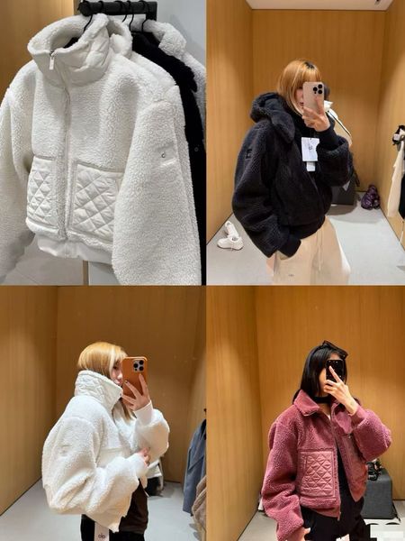 

Women' Brown Fleece Lamb Jacket Designer Autumn Winter Stand Collar Patchwork Zipper Coat Warm Thickened Loose Casual High-end Outwear Yoga Legging, Coffee legging