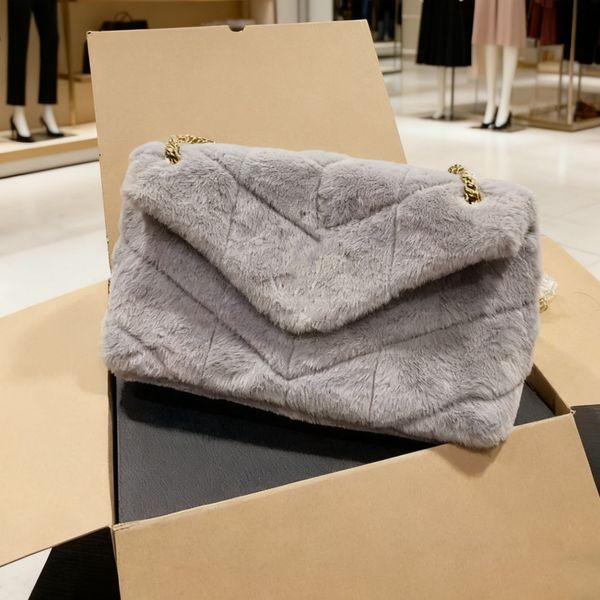 

Winter Furry Shoulder Bags Fur Bag Designer Woman Soft Envelope Bag Gold Chain Medium Size Pocket 6 Colors, Khak(gold hardware)