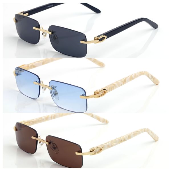 

New Fashion Mens Wood Sunglasses Metal Gold Frame Clear Lens Eyeglasses Eyewear Polarized Rimless Buffalo Horn Sun glasses With Box Case