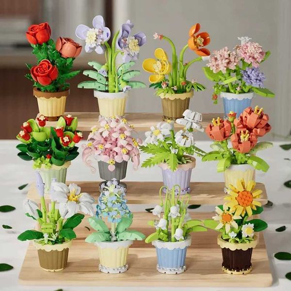 Creative Eternal Bouquet Flower Basket Building Blocks Educational Assembly Toys Diy Handmade Valentines Day Gift X251029