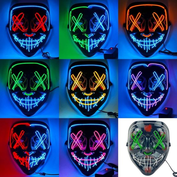 Halloween luminous mask EL cold light black V-shaped vendetta horror ghost face LED party dance props