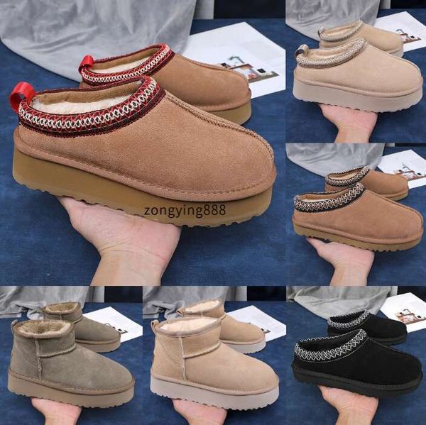 

Tasman Slippers Tazz mustard seed Chesut Sand Fur Slides Sheepskin Classic Ultra Mini Platform Boot Winter Women Men Slip-on Shoes Suede Upper Wool Fall 3d, Black