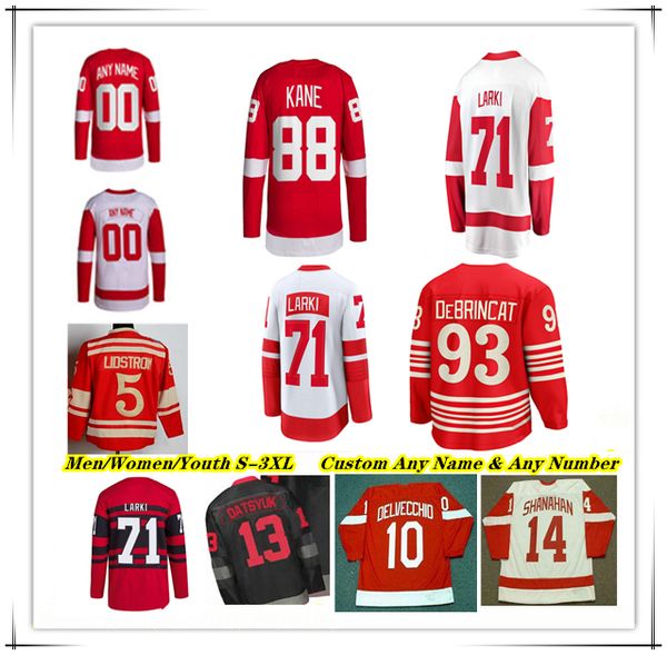 

71 DylanLarkin Hockey Jersey RedWings Patrick Kane Alex DeBrincat Emmitt Finnie Lucas Raymond J.T. Compher Moritz Seider Mason Appleton Jonatan Berggren Edvinsson, Men red style
