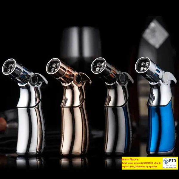 JOBON 4 Flame Jet Butane Gas Spray Gun Lighter Outdoor Windproof Metal Kitchen Baking BBQ Cigar Tool LL