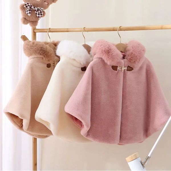 Baby Girl Cloak Faux Fur Winter Infant Toddler Child Princess Hooded Cape Fur Collar Baby Outwear Top Warm Clothes 17 Years Old 251028