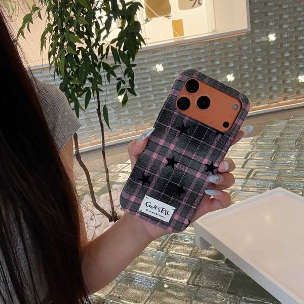 Phone Case For IPhone 17 17pro Max 16 15 14 Pro Max Plaid Pattern Fabric Star Shockproof Phone Cover H251029