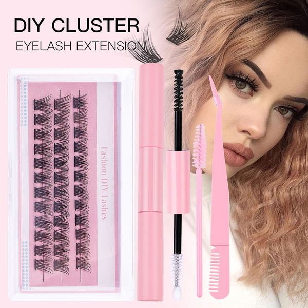 

DIY Individual Eyelashes Fluffy Natural Look 36Pcs DIY Cluster Lashes Kit with Lash Bond & Seal Handmade Reusable D Curled Cluster Segmented Eyelashes