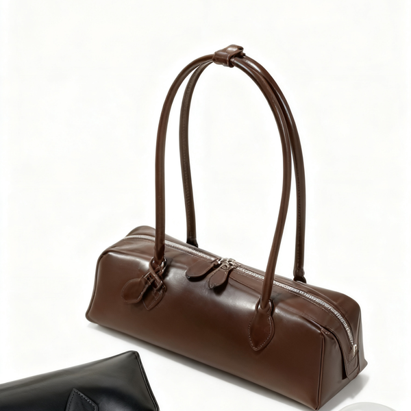 

Mirror 2025 New Genuine Leather Women's Shoulder Cowhide Ladies Handbag Baguette Female Commuter Shopping Underarm Bag, Black