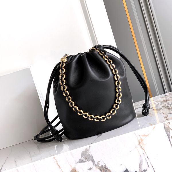 

Designer bag Genuine Leather chain drawstring bucket bag multi-color light luxury niche retro design versatile for commute Fashionable Commuting Versatile Bag