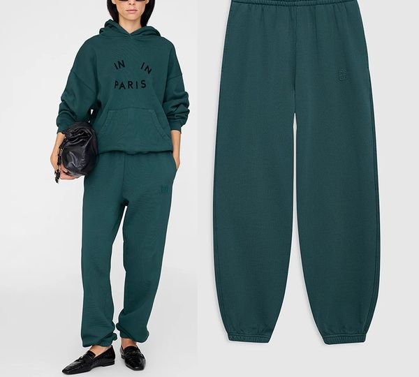 

High Quality Loose Pullover Padded Hoodie Sweatshirt New Classic Letter Print Dyeing Stir Doing Old Washed Women's Designer Cotton Mid-Rise Straight Leg Pants Set tn, Army green