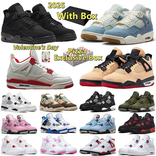 

With Box 4 4s Mens Basketball shoes 2025 Black Cat Thunder White Cement Sail University Blue Men Women Trianers Sports Sneakers Jogging Walking Shoe, Beige
