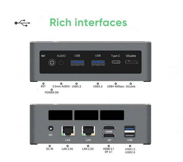 Ryzen AI 9 HX 370 365 PRO 360 TOPC Mini PC Gamer USB4 2x25G LAN 2xPCIe4 AMD Desktop Oculink Gaming Computer Windows11 WiFi6E