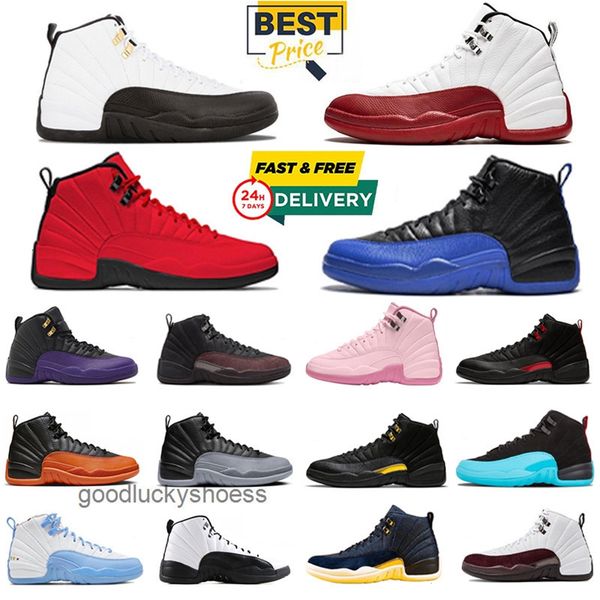 

Designer mens and womens sports shoes 12s mens basketball shoes available in colors of red flames red and white royal blue black and white and cement color Sneakers, Beige