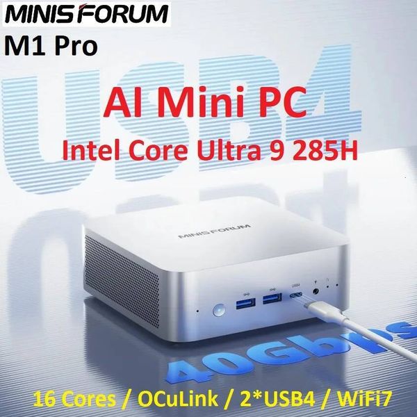 MINISFORUM M1 Pro AI Mini PC Gaming Intel Core Ultra 9 285H 16 Cores OCuLink Desktop 2USB4 Builtin Dual Speaker Computer WiFi7