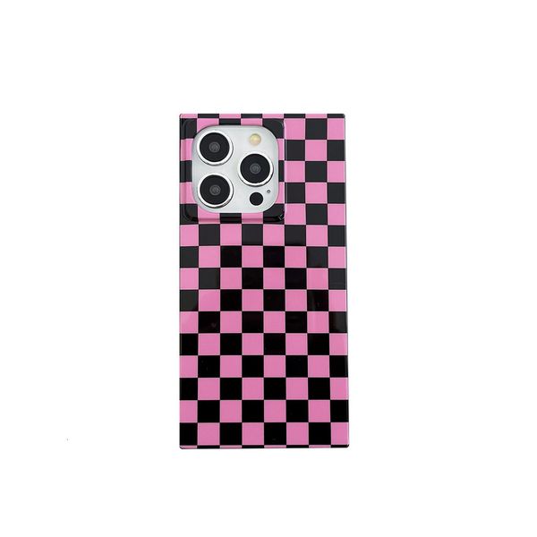 Pink and Black Checkerboard Phone Case Compatible with iPhone 17/16/15/14 Pro Max Niche Square Case iPhone 13 Pro