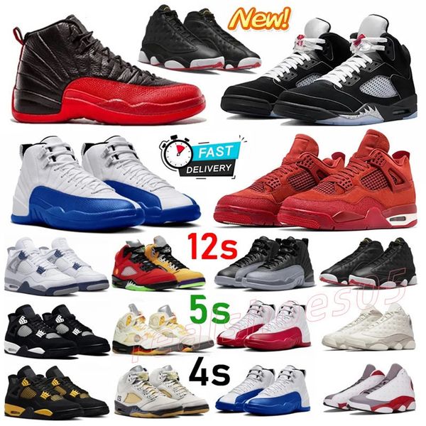 

New 5 12 4 designer shoes 13 low 1 Basketball Shoes 4s 5s flu game Blueberry 12s mens shoes black cats Red Thunder Cement Gold Sail Trainers Sport Mens sneakers 3647