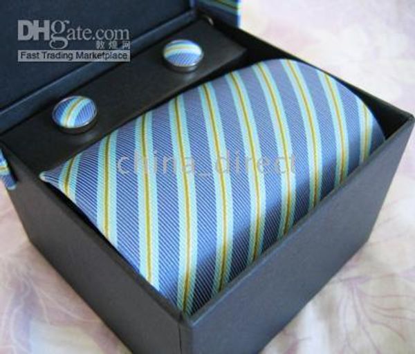 

mens tie set tie+hanky+cufflinks tie cuff link neckties,ties,cuff button 12sets/lot #1305, Blue;purple